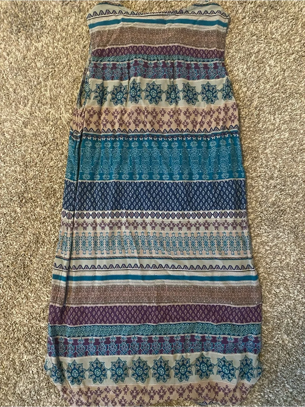 Bohemian Striped Print Sleeveless Shift Dress - Teal, Navy & Purple